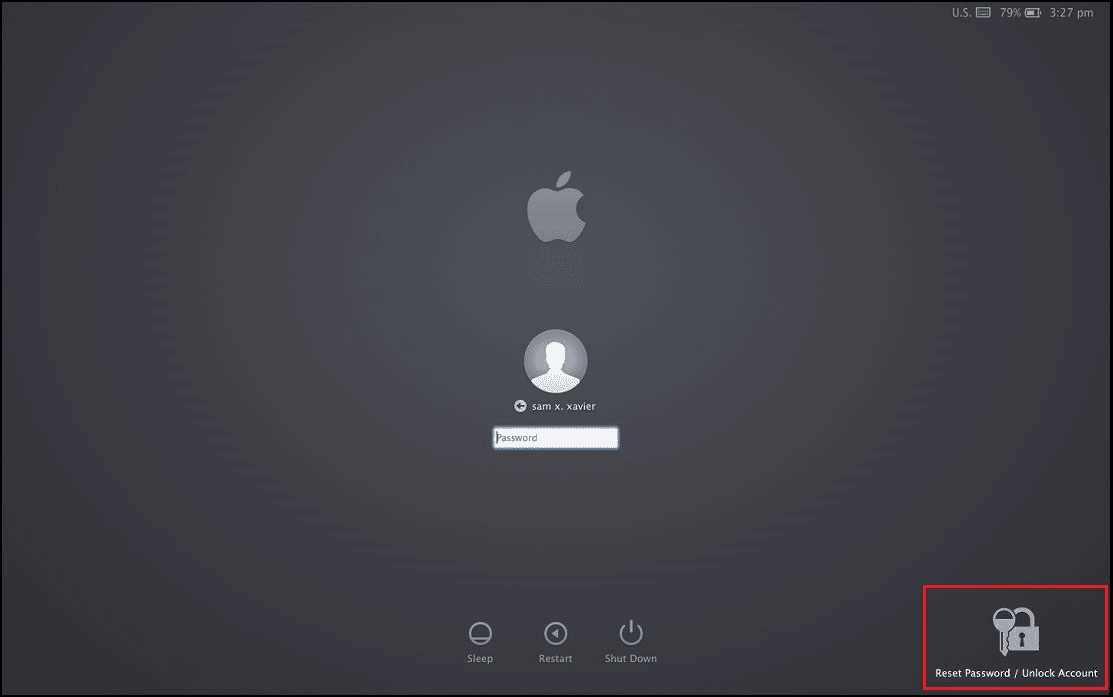 The Reset Password / Unlock Account button on the macOS login screen