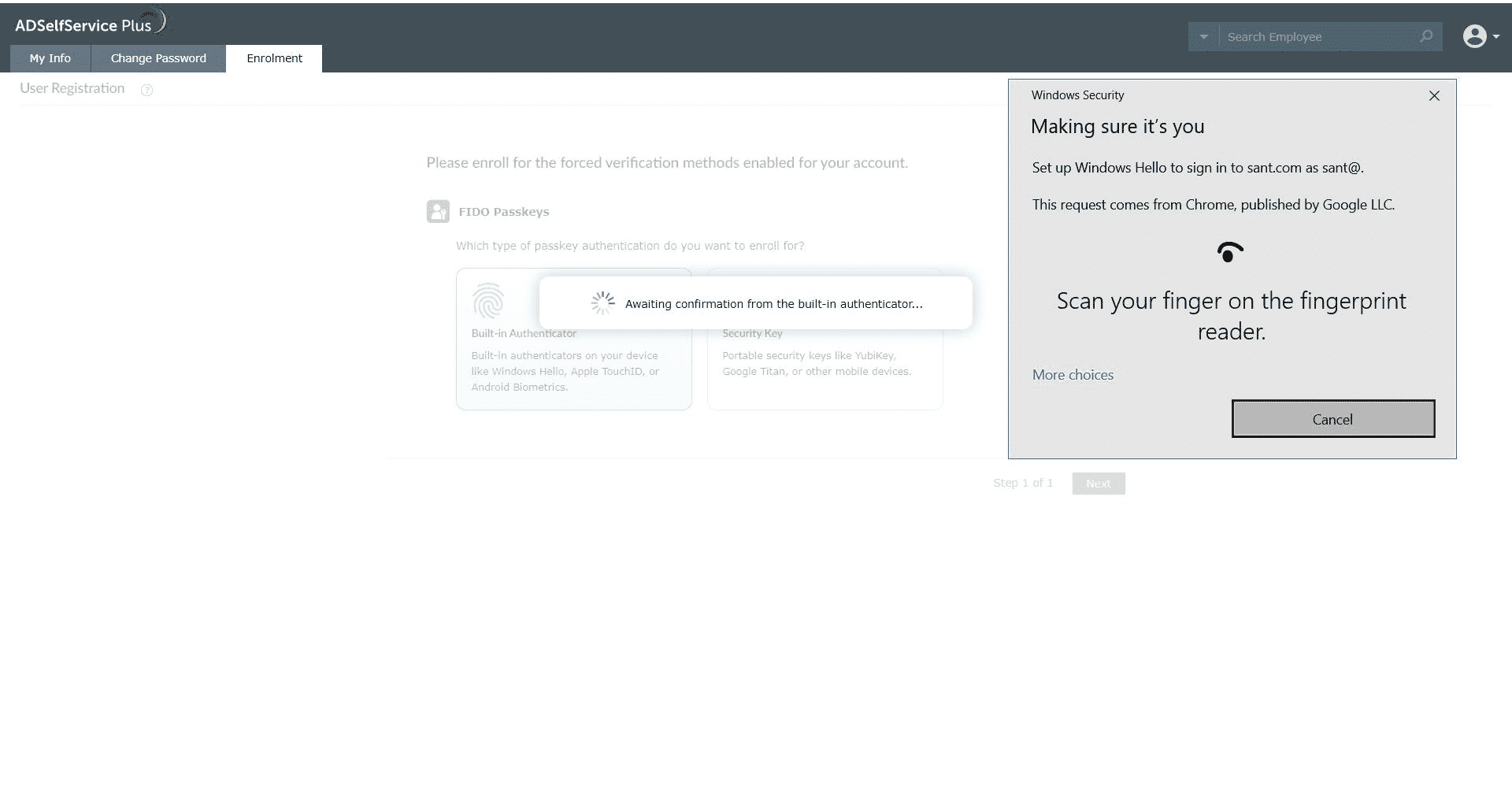 Verifying your identity with Windows Hello to enroll a FIDO passkey