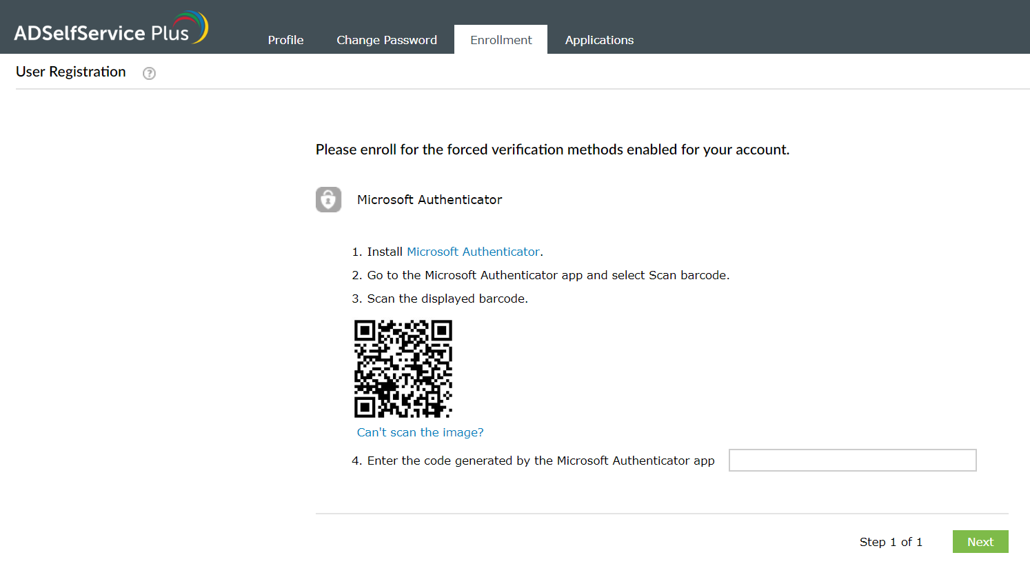 Enrollment using Microsoft Authenticator