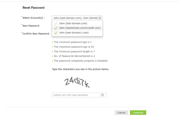 Entering your new password on the Reset Password screen