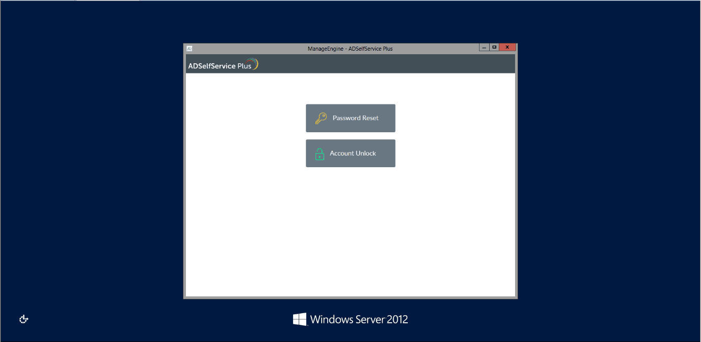 The Password Reset option in the ADSelfService Plus logon agent window on Windows