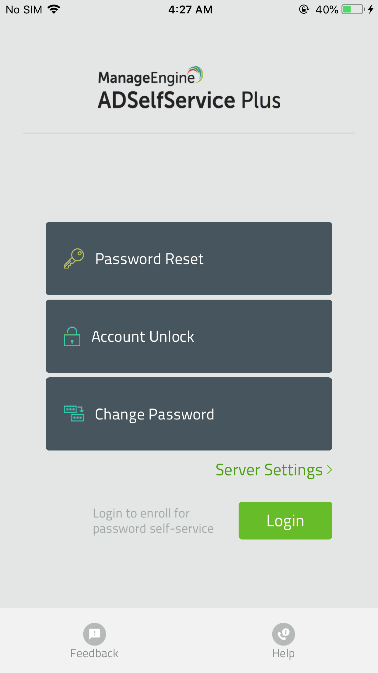 Tapping Account Unlock in the ADSelfService Plus mobile app