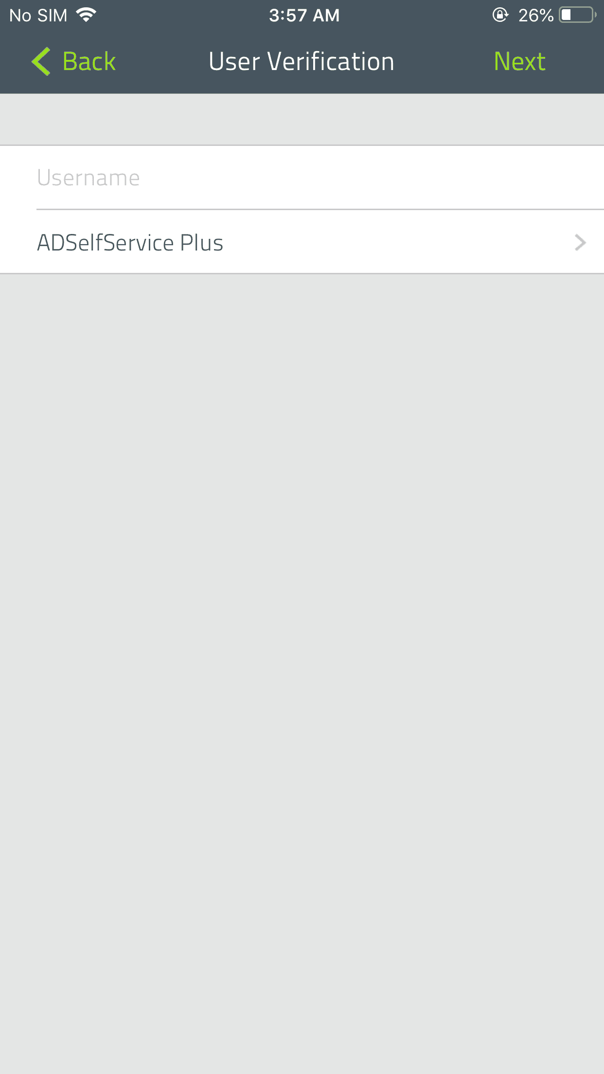 Entering your username in the mobile app